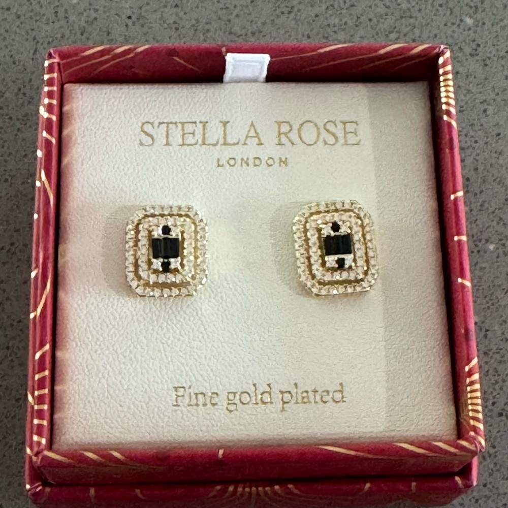 Stella Rose London Art Deco Style Black & Gold Stud Earrings - NIB
